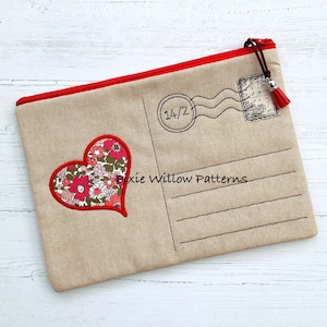 ITH Valentines Zipper Bag patroon. Volledig gevoerd ontwerp voor 5x7, 6x10 en 9x12 hoepels. Machine borduurwerk ontwerpen
