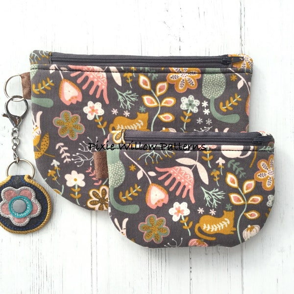 ITH Curved Zipper Bag AND key fob pattern. Tab top Zipper bag for 5x7 and 6x10 hoops. Fully lined with no exposed seams.