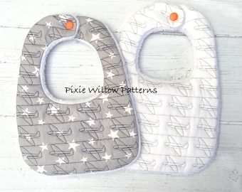 ITH Baby Bib pattern, Aeroplane quilted baby bib design, In-the-hoop. 6x10, 7.9 x 11 and 8x12  VERY EASY, Machine Embroidery Pattern