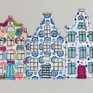FUNKY Dutch House Raw Edge Applique - se parece a Free Motion pero es un ITH Machine Embroidery Design - por Pixie Willow Patterns