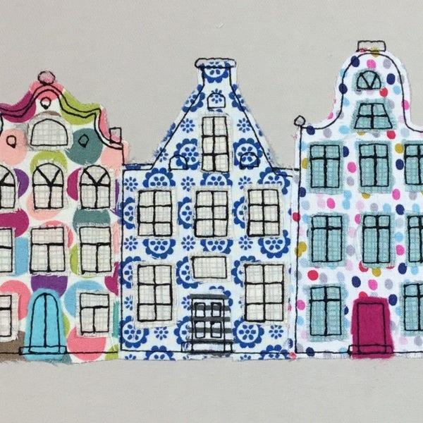 FUNKY Dutch House Raw Edge Applique - looks like Free Motion but is an ITH Machine Embroidery Design - by Pixie Willow Patterns