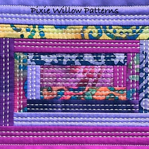 In the hoop Log Cabin Quilt Block pattern. Embroidery machine design of a log cabin quilt block with sashiko stitching