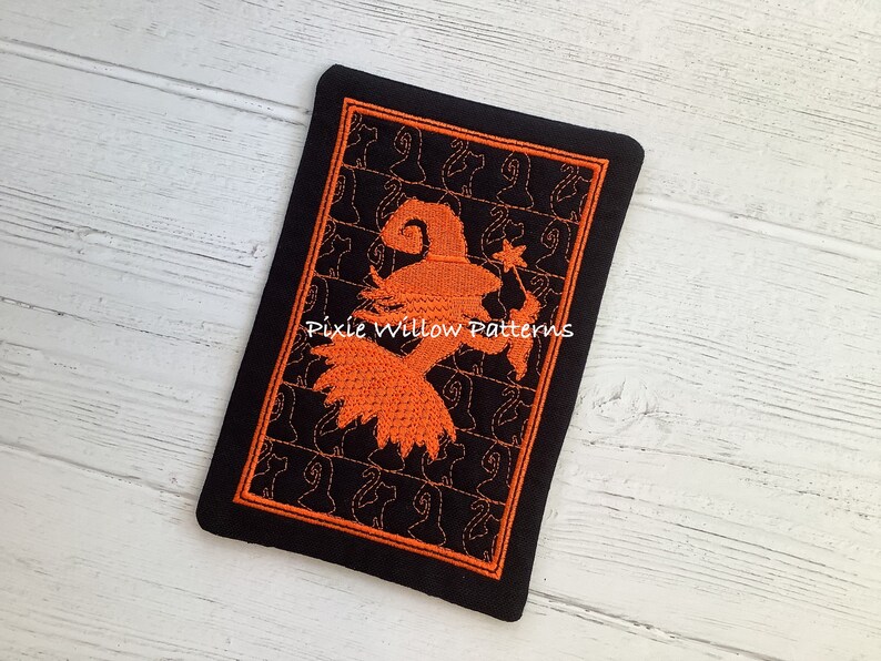 ITH Witch Silhouette Mug Rug Design. In the Hoop Machine Embroidery Halloween Project for 5x7 hoops. image 10