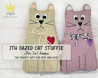 ITH Dazed Cat Soft Toy for 5x7 Hoops. Machine Embroidery Design