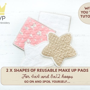 2x Patterns Reusable MakeUp Remover Pads. ITH Machine Embroidery designs for 4x4 and 8x12 Hoops