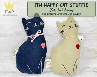 ITH Happy Cat Stuffie for 5x7 Hoops/ Machine Embroidery Design