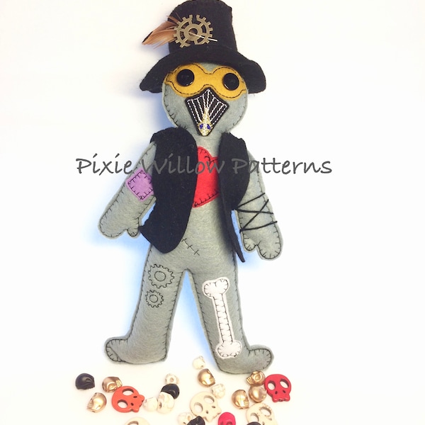 ITH SteamPunk Voodoo Doll / In the Hoop Pin Cushion, for 5×7 & 6×10 Hoops. Dammit Doll Machine embroidery pattern by Pixie Willow Patterns