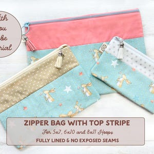 ITH Zipper Bag Pattern with Top Stripe, (For 5x7, 6x10 & 8x11 Hoops)