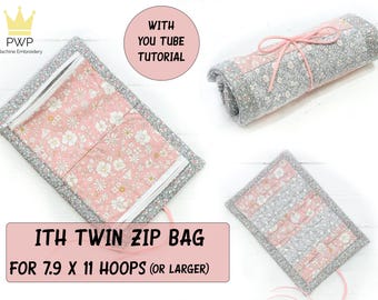 Modèle de sac double zip ITH : motif de broderie machine pour cerceaux de 7,9 x 11