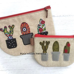 ITH Zipper Bag with Cacti applique. In the hoop zipper pouch, Machine Embroidery Pattern for 5x7 and 6x10 hoops