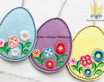Oeuf de Pâques en feutre floral ITH motif de broderie Machine pour cerceaux 4 x 4