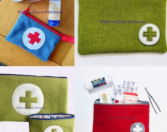 In the hoop First Aid Zipper Bag pattern. Set of 2 fully Lined ITH first aid pouch, machine embroidery designs, for 5x7 and 7x11 hoops .