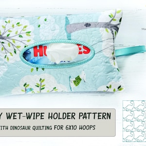 ITH Dinosaur Pattern Baby Wipe holder. For 6x10 hoops. Machine Embroidery pattern