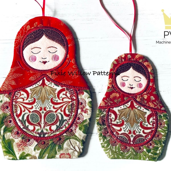 In the hoop Babushka Lavender Bag pattern. Christmas machine embroidery applique design for 5x7 and 6x10 hoops