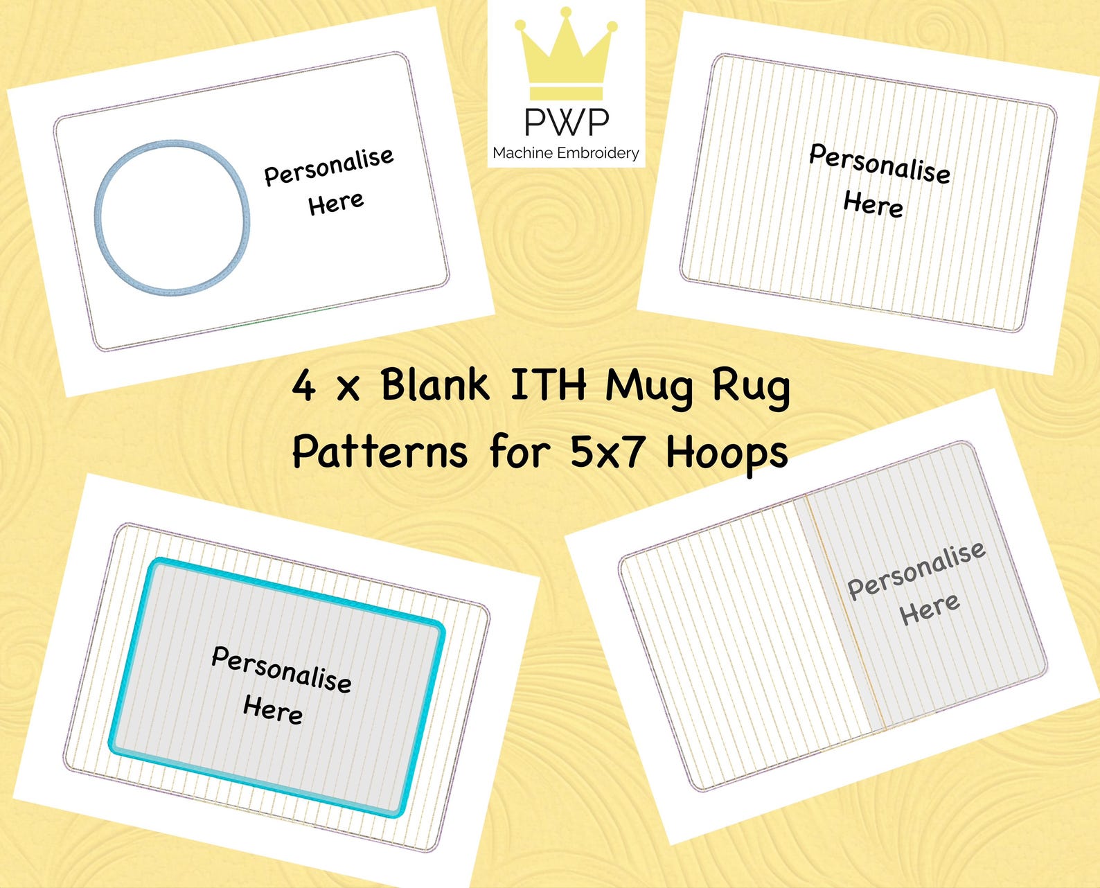 Ith Patterns Blank Mug Rug BUNDLE. 4x ITH Patterns for 5x7 Hoops. Machine Embroidery ...