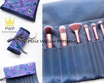 ITH Makeup Brush Roll Pattern: Machine Embroidery Design for 7.9x11 Hoops