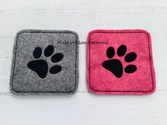 In The Hoop Paw Print Coaster, Machine Embroidery Design: For 4x4 Hoops.