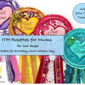 Rosettes for Mums Bundle with YOU TUBE tutorial. Machine Embroidery Designs for 4x4 hoops