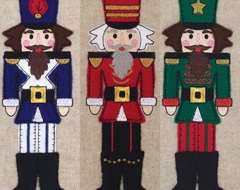 ITH 5x7 Nutcracker applique. Set of 3 in the hoop nutcracker soldier patterns. Machine Embroidery design by Pixie Willow Patterns.