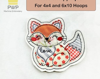 Applique renard ITH. Motif de broderie machine pour cerceaux 4 x 4 et 6 x 10