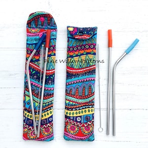 ITH Re-Usable Straw Pouch / bag. 8x12 In the hoop machine embroidery pattern by Pixie Willow Patterns