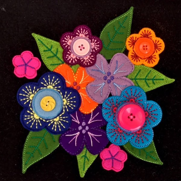 Applique Flower Panel - Raw edge Applique Machine Embroidery Pattern