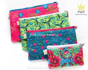 ITH Gesteppte Reißverschlusstasche Muster: Top Verschluss Tasche für 13x18 & 9x12 Hoops.