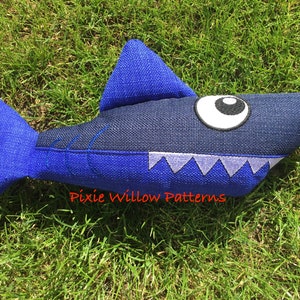 ITH Shark Stuffie for 5x7 and 6x10 Hoops - In the hoop Machine embroidery design by Pixie Willow Patterns