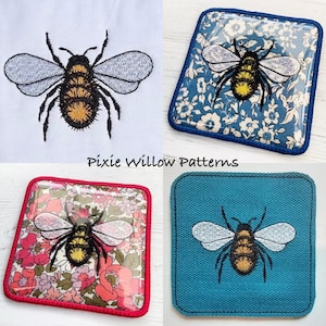 En el patrón de montaña rusa de abejas 4x4 del aro. Diseño de bordado a máquina de una montaña rusa cuadrada simple y fácil con una abeja puesta, para aros 4x4. Montaña rusa ITH