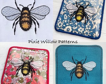 ITH Bumble Bee Coaster. Machine Embroidery Design for 4x4 hoops.