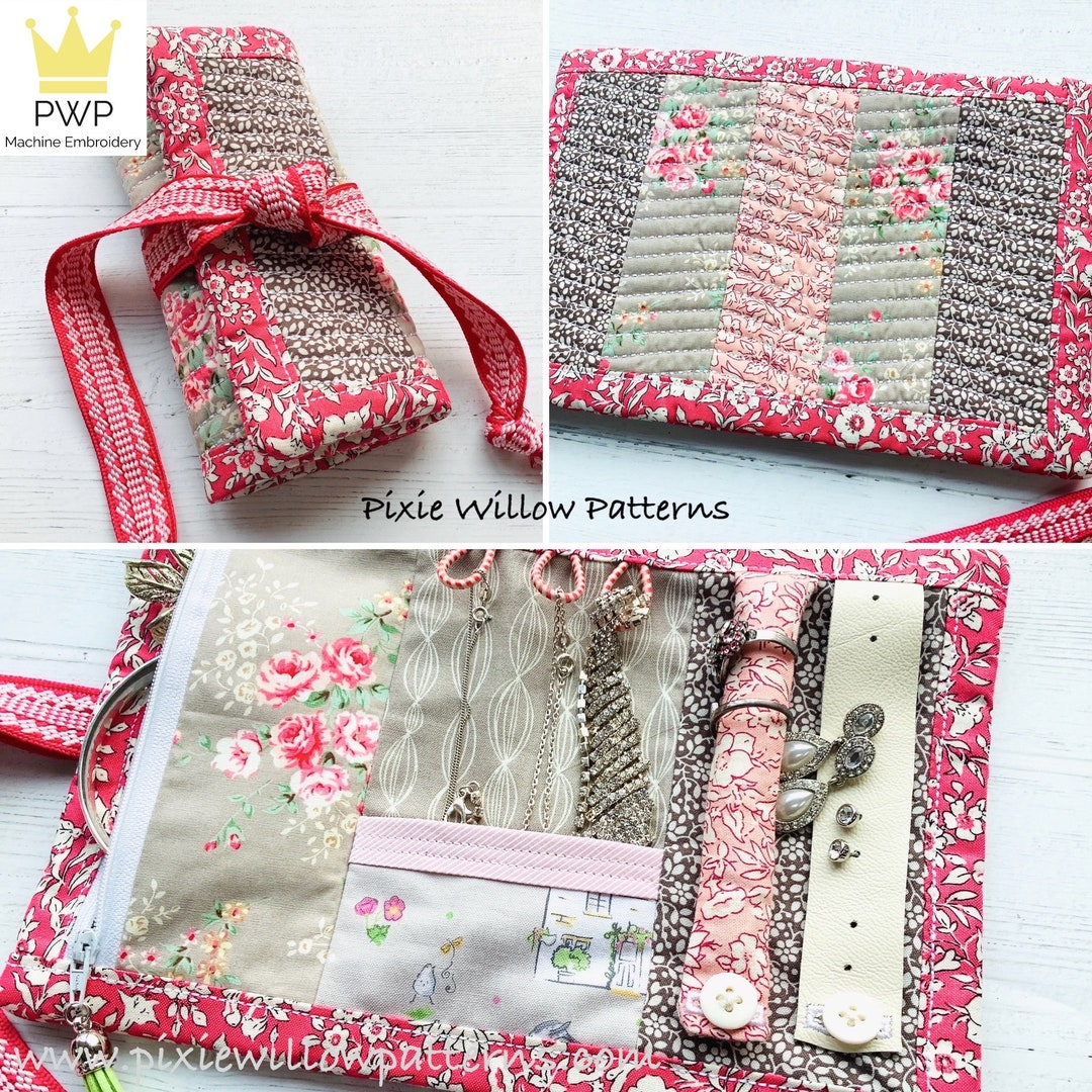 In the Hoop Travel Jewellery Roll Pattern. ITH Machine Embroidery