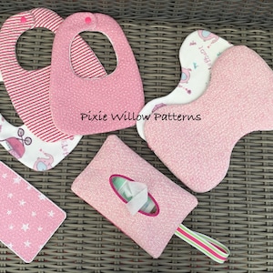 Baby Quilting Gift Set. Machine Embroidery Patterns for Bibs, Wipes, Burp Cloth