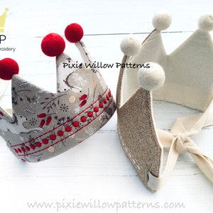 In the hoop Reusable Christmas Hat pattern. Embroidery machine design of a fabric crown for Christmas and Birthday celebrations.