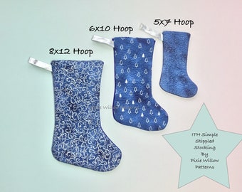 ITH Simple Stippled Christmas Stocking in 3 sizes - 5x7, 6x10 and 8x12. Machine Embroidery Pattern by Pixie Willow Patterns