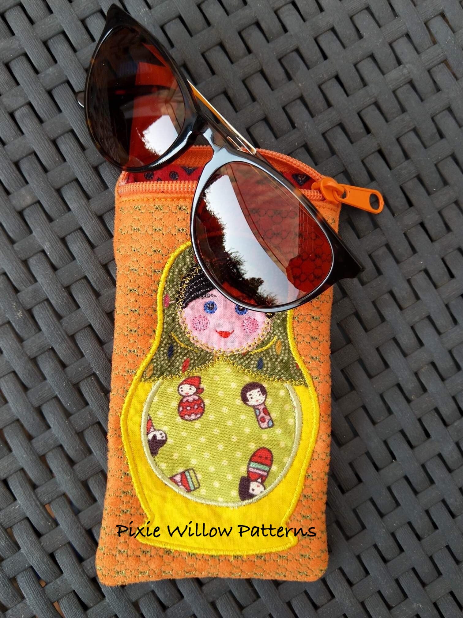 ITH Zipper Glasses Case Design With Babushka Applique. in the Etsy