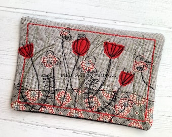 ITH mug rug. Machine embroidery Grass Scene design for 5x7 hoops.