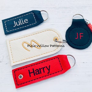 ITH Key Fob Tag Patterns: Machine Embroidery design for 5x7 hoops (Set of 4)