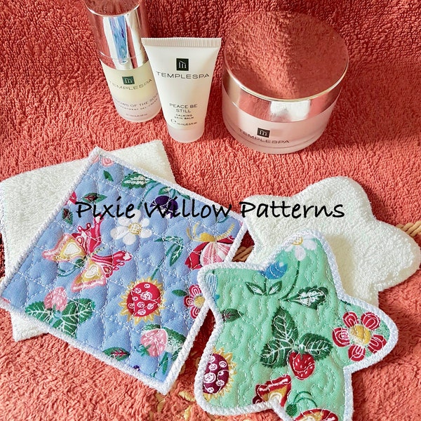 ITH Reusable Make Up remover Pads - Star & Square Shapes. 4x4 Make-up wipes - Machine Embroidery Pattern, In The Hoop Project