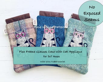 Estuche para gafas de gato ITH: diseño de bordado a máquina con marco flexible para bastidores de 5 x 7.