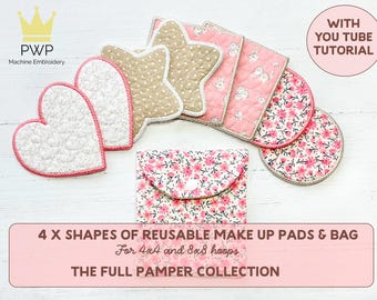 Pack chouette. Sac de 4 tampons démaquillants réutilisables Patterns PLUS. Motifs de broderie Machine ITH pour cerceaux 4 x 4 et 8 x 8