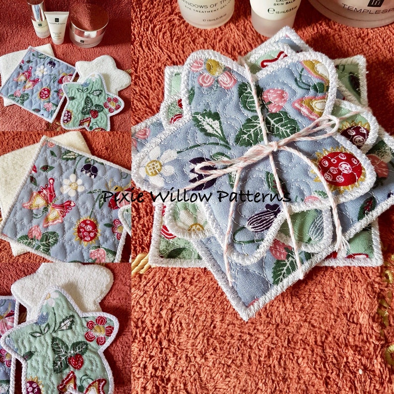 Star /& Square Shapes 4x4 Make-up wipes Machine Embroidery Pattern ITH Reusable Make Up remover Pads In The Hoop Project