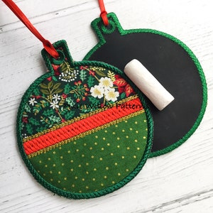 ITH herbruikbare cadeaulabel. Kerstbal cadeau tag voor 4x4 hoepel, In de hoepel Machine Borduurproject