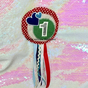 In the hoop First Birthday badge / Rosette. 1st Birthday Badge embroidery machine design by Pixie Willow Patterns