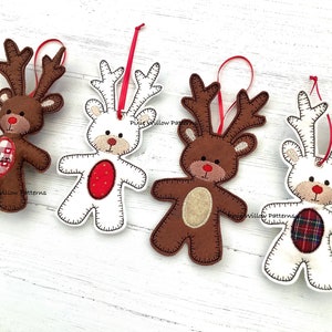 ITH Little Stuffed Reindeer pattern. Christmas machine embroidery design of a reindeer for 5x7 hoops