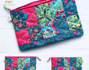 Quilted Block Zipper Bag ITH Machine Embroidery Pattern for 8x11 Hoops (Digital Download)