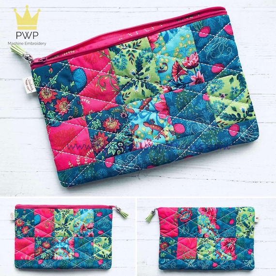 Quilted Block Zipper Bag ITH Machine Embroidery Pattern for 8x11 Hoops (Digital Download)