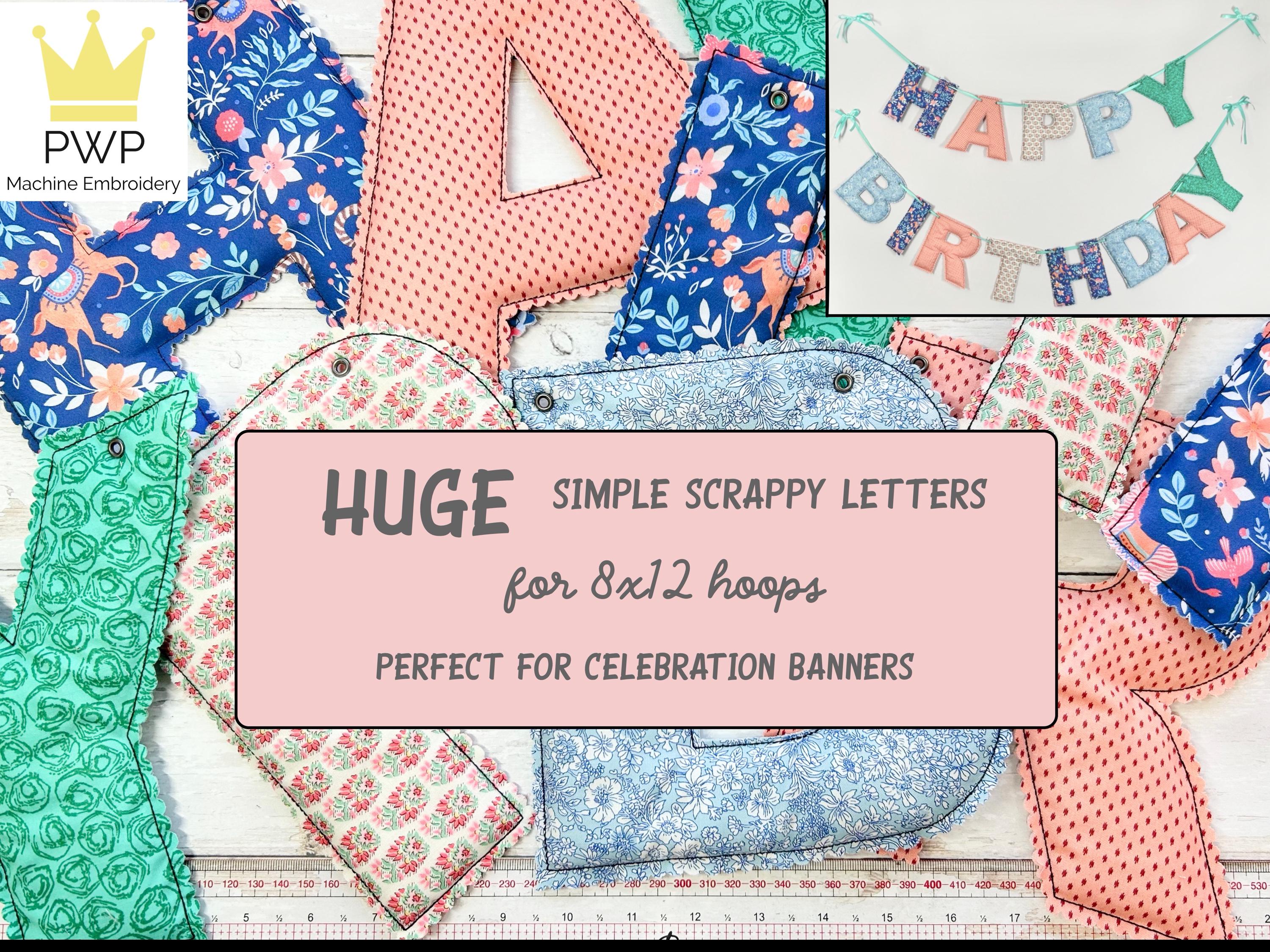 Huge Simple Scrappy Letters for 8x12 Hoops. Machine Embroidery Design ...