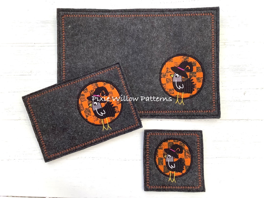 In the Hoop Halloween Mat Set With Crow Design. ITH Machine Embroidery ...