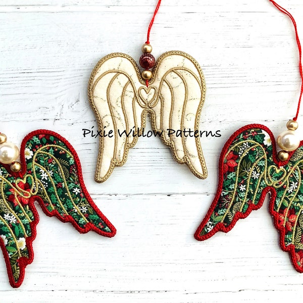 ITH Angel Wings pattern. Machine embroidery design of memorial wings, in memory of, to fit 4x4 and 5x7 hoops.