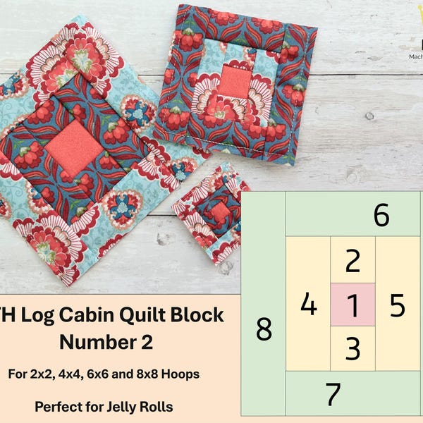 ITH Log Cabin Quilt Blocks (Number 2). Easy Machine Embroidery design